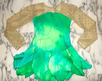 Tinker Bell inspired figure ice skating dress 4-6-8-10-12-14-16 years girls. Made to order
