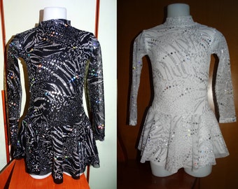 BLACK or WHITE BLING figure ice skating dress in children sizes