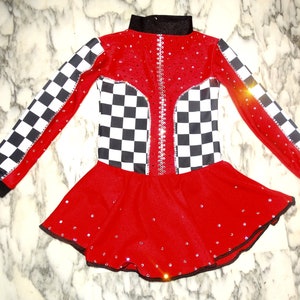 RACER figure ice skating dress or dance dress, skirted leotard 4-6-8-10-12-14-16 years girls. Made to order.