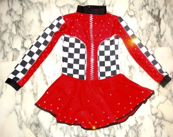 Robe de patinage artistique ou robe de danse RACER, justaucorps jupe 4-6-8-10-12-14-16 ans fille. Fabriqué sur commande.