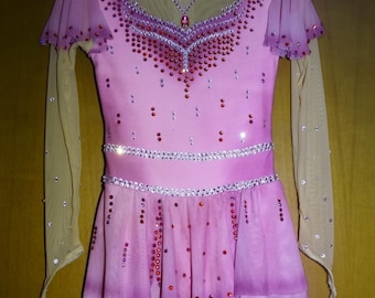PINK PRINCESS figure ice skating dress 4-6-8-10-12-14-16 years girls. Made to order competition dress with rhinestones.