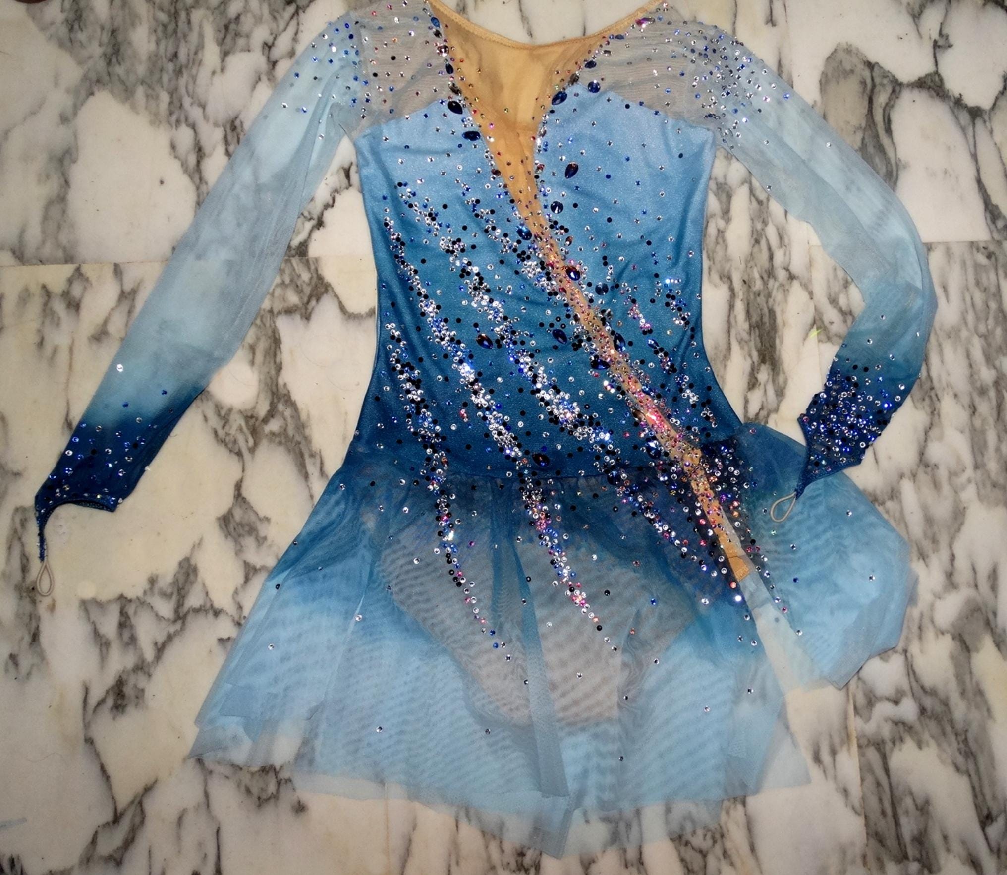 Handmade Royal Blue Velvet Lace Girls Ballet Competition Figure Ice Skating Dress 4 (cxs) 4/6