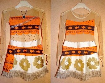 Moana inspired figure ice skating dress 4-6-8-10-12-14-16 years girls. Competition dress. Made to order