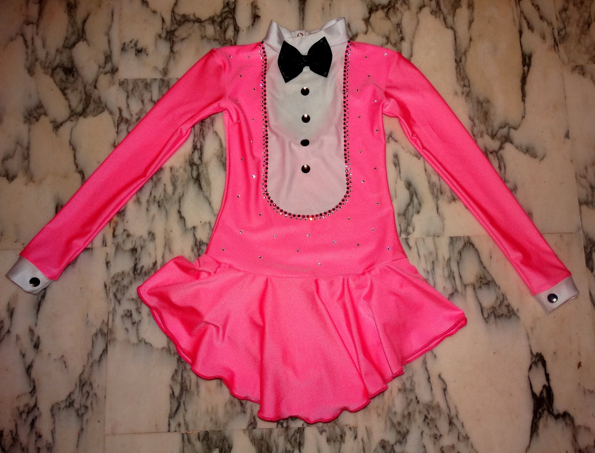 open lace back dress Fun, Pink Figure Skating Dress with Magenta Trim by Tania Bass Adult Small main image 1