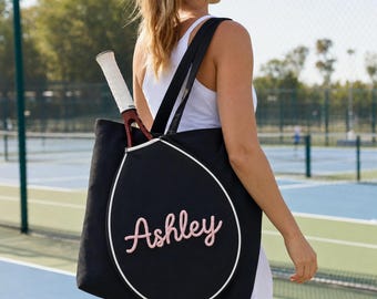 Personalized Tennis Racket Sport Tote Bag Custom Name Gift CottonRope Shoulder Bag Badminton Squash Bag Sport Player Men Women Boy Girl Teen