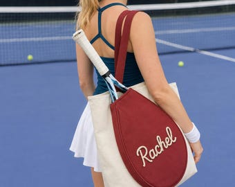 Custom Tennis Racket Tote Bag CottonRope Personalized Name Sport Shoulder Bag Badminton Squash Bag Gift Sport Player Men Women Boy Girl Teen