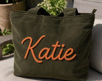 Personalized Corduroy Tote Bag Custom CottonRope Name Organizer Bridesmaid Teacher Mom Girlfriend Sister Birthday Gift Everyday Shoulder Bag