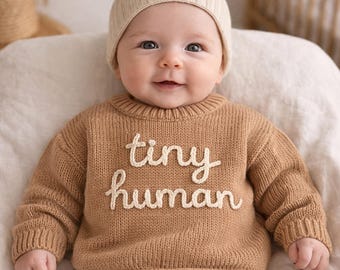 Suéteres de punto de algodón personalizados para recién nacidos, jerseys con texto personalizado, bordados en hilo, ideales para niños pequeños, regalos para baby shower, conjuntos de invierno para bebés y niños.