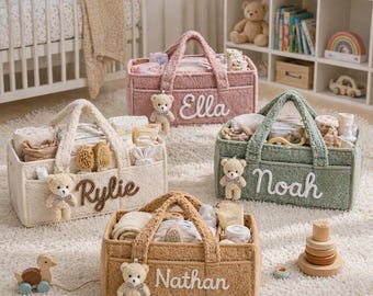 Custom Name Newborn Baby Diaper Caddy Organizer Kids Nursery Toy Storage Basket Portable  Essential Gift GirlBoy BabyShower Personalized Bag