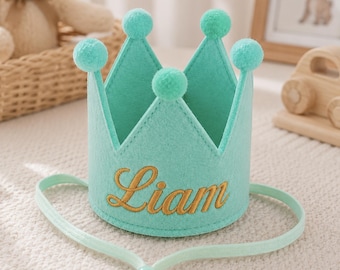 Personalized Baby Name Mini Birthday Crown Boy Girl Pet Celebrate Adjustable Felt Custom Party Hat 1st Birthday Keepsake CakeSmash PhotoProp