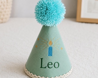 Personalized Pastel Birthday Party Hat Embroidery Name Adjustable Hat Custom Photo Prop Fun Cone Cap PomPom Toddler Baby Boy Girl 12345 Kids