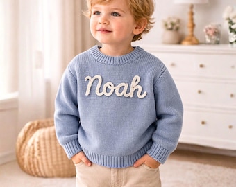 Benutzerdefinierte Baumwolle Kinder Pullover Personalisierte Pullover Garn bestickt Kleinkind häkeln Winter stricken Baby BirthdayGifts Weihnachten für Jungen-Mädchen-Match