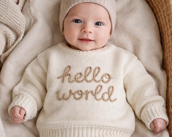 Personalisierte Neugeborene Baumwollpullover Benutzerdefinierte Text Garn bestickte Strickpullover Kinder Kleinkind Baby Shower Geschenk Winter Kleinkinder Outfit Junge Mädchen