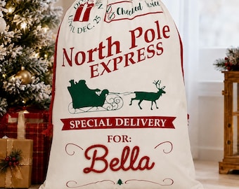 Saco de Natal Personalizado com Cordão de Lona, Design de Corda Grossa, Ideal para Presentear, Organizar Presentes e Decorar para as Festas de Fim de Ano em Família e Crianças.