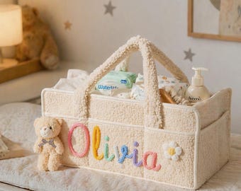 Custom Newborn Nursery Diaper Caddy Organizer Kids Toy Storage Basket Portable Essential Personalized Name Baby Gift Girl Boy BabyShower Bag