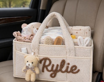Personalized Name Baby Diaper Caddy Car Organizer Kids Nursery Toy Storage Basket Portable Newborn Essentials Gift for BabyShower Custom Bag