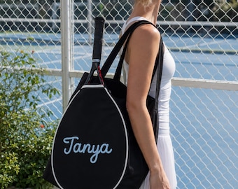 Custom Name Sport Tote Bag  Personalized Gift Tennis Racket CottonRope Shoulder Bag Badminton Squash Bag Lover Women Girl Sister Friend Teen