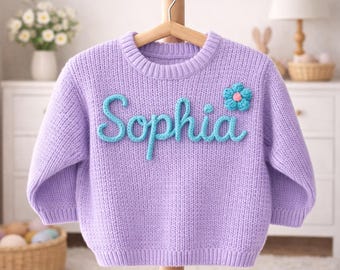 Custom Cotton Kids Sweater Personalized Jumper Yarn Embroidered Toddler Crochet Winter Knit Baby BirthdayGifts Christmas for Boy Girl Sister
