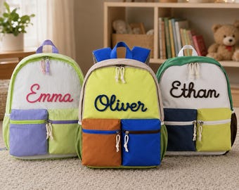 Personalized Kids Backpack Custom Cotton Rope Name Water-Repellent School Bag Boy Girl Preschool Kindergarten Bookbag Back to School Gift