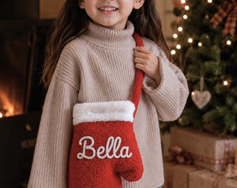 Personalized Name Kids Crossbody Bag Christmas Mitten Purse Holiday Xmas Custom Gift Girl Daughter Teen Niece Granddaughter Stocking Stuffer