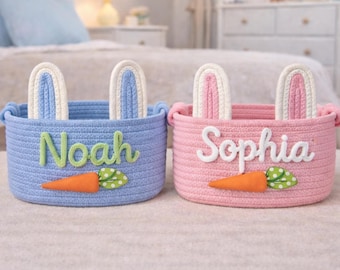 Osterhase Korb mit Karotte Personalisierte benutzerdefinierte Name Vorratsbehälter Kinder Frühling Geschenk Mädchen Junge Kleinkind Handmade Kinderzimmer Spielzeug Organizer Dekor