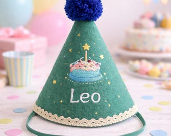 Benutzerdefinierte Name Geburtstag Spaß Party Hut Personalisierte Baumwolle Gaze Stickerei Kegel Kappe Einstellbar PomPom Kleinkind Baby Kinder Foto Requisite Geschenk BoyGirl
