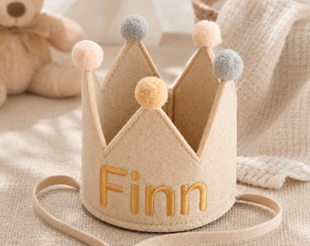 Custom Name Mini Baby Birthday Crown Adjustable Felt Personalized Party Hat 1st Birthday Keepsake CakeSmash PhotoProp Boy Girl Pet Celebrate