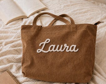 Custom Corduroy Everyday Shoulder Bag CottonRope Personalized Name Tote Bag Organizer Bridesmaid Teacher Mom Girlfriend Sister Birthday Gift