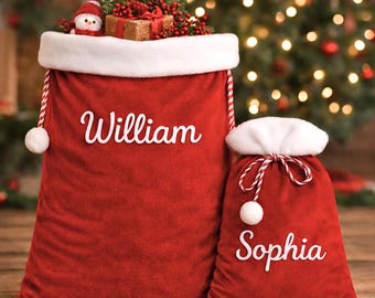 Saco de Papá Noel de terciopelo personalizado con letras de cuerda gruesa, bolsa de regalo de Navidad con cordón, almacenamiento para fiestas, decoración para celebraciones familiares y infantiles, nombre personalizado