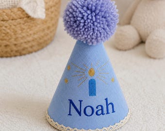 Custom Birthday Party Hat Embroidery Personalized Name Adjustable Hat Pastel Photo Prop Fun Cone Cap PomPom Toddler Baby Boy Girl 12345 Kids