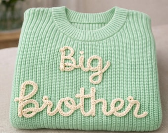 Personalisierte Geschwister Passende Baumwollpullover Benutzerdefinierte Text Garn Bestickte Strickpullover Kinder Kleinkind Baby Shower Geschenk Winter Outfit Junge Mädchen