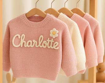 Personalisierte Baumwolle Pullover Garn bestickt Kleinkind Urlaub Häkeln Winter Strickpullover Baby BirthdayGift Weihnachten für Kinder Jungen Mädchen Schwester