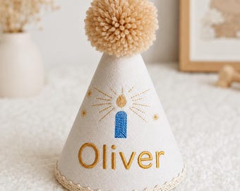 Personalized Pastel Birthday Hat Embroidery Name Adjustable Party Hat Custom Photo Prop Fun Cone Cap PomPom Toddler Baby Boy Girl 12345 Kids