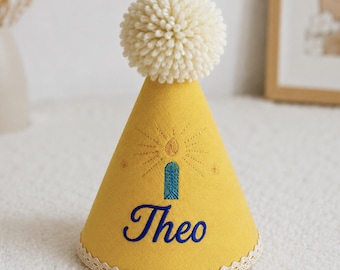 Personalized Adjustable Birthday Party Hat Custom Name Embroidery Hat Cone Cap Pastel Photo Prop Fun PomPom Toddler Baby Boy Girl 12345 Kids