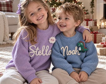 Suéter infantil personalizado em algodão, com bordado em fio, macio e aconchegante, ideal para o inverno, perfeito para presentear meninos e meninas em aniversários e Natal.