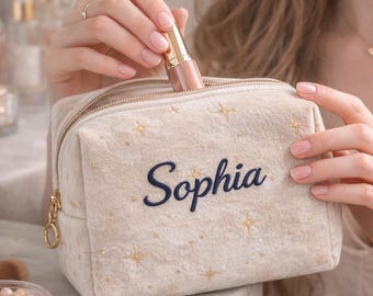 Benutzerdefinierte Name Gold Stern Samt Kulturbeutel Personalisierte Make-up Tasche Luxus Organizer Reise Geschenk Freundin Mama Baby Shower Brautjungfern