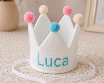 Custom Name Mini Baby Birthday Crown Adjustable Felt Personalized Party Hat 1st Birthday Keepsake CakeSmash PhotoProp Boy Girl Pet Celebrate