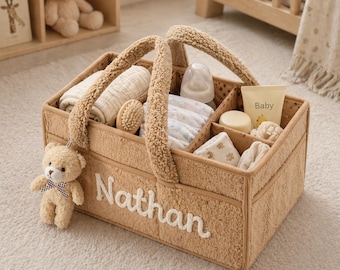 Organizador de pañales personalizado para bebé, cesta de almacenamiento de juguetes para guardería infantil, organizador portátil de artículos esenciales para recién nacidos, regalo para baby shower, bolsa con nombre personalizado