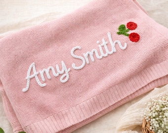 Manta de algodón personalizada para bebé, tejida a mano, bordada, regalo para recién nacido, niña, niño, guardería, bebé, personalizada, cochecito, cuna, abrazos, invierno