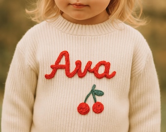 Personalisierte Baumwolle Junge Mädchen Pullover Garn bestickt Kleinkind Urlaub Häkeln Applikationen Stricken Pullover Baby Geburtstag Geschenk Winter-outfit Kind