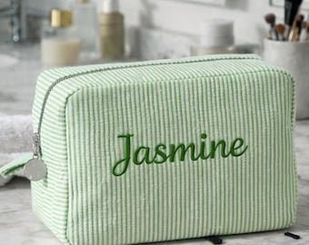 Organizador de maquillaje personalizado con nombre, bordado a rayas, neceser de viaje, regalo para despedida de soltera, regalo para ella, mamá, amiga, monograma personalizado, accesorio ZipPouch