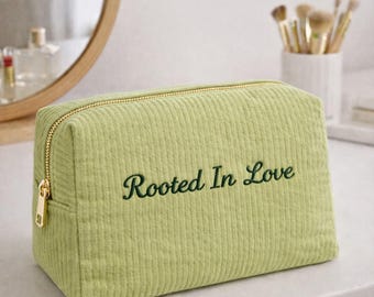Benutzerdefinierte Text gestickte Beutel Einzigartige romantische Valentines personalisierte Phrase Kulturtasche Cord Make-up-Organisator für ihre Mädchen Liebhaber Frau