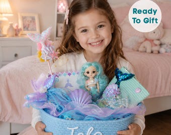 Custom Name Mermaid Gift Basket Girls Birthday Personalized Present Keepsake Gift For Daughter Granddaughter Sister Friend Ready To Gift