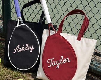 Personalized Tennis Racket Tote Bag Custom CottonRope Name Sport Shoulder Bag Badminton Squash Bag Gift Sport Player Men Women Boy Girl Teen