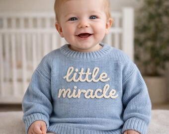 Personalized Embroidered Newborn Sweaters Cotton Jumpers Custom Text Yarn Knit  Kids Toddler Baby Shower Gift Winter Infants Outfit Boy Girl