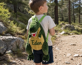 Mochila de dinossauro personalizada, mochila de pelúcia com nome personalizado, mochila infantil com zíper, presente de aniversário para crianças, menino ou menina, companheira de aventuras na pré-escola.