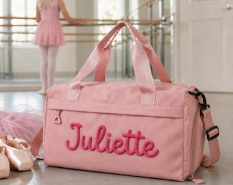 Mochila esportiva infantil personalizada para dança, natação e outros esportes, com nome personalizado, ideal para academia, viagens, escola, acampamento, atividades e viagens curtas de fim de semana. Presente perfeito para meninas, meninos, jovens e adolescentes.