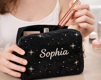 Benutzerdefinierte Name Gold Stern Samt Kulturbeutel Personalisierte Make-up Tasche Luxus Organizer Reise Geschenk Freundin Mama Baby Shower Brautjungfern