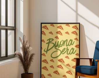 Buona Sera Pizza Print | Italian Kitchen Wall Art, Kitchen Home Decor Poster