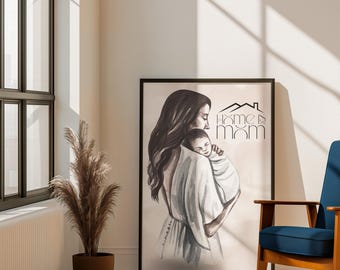 Mother and Baby Illustration Home Decor | Minimalist Wall Art | Neutral Mom Poster (Rolled Poster)